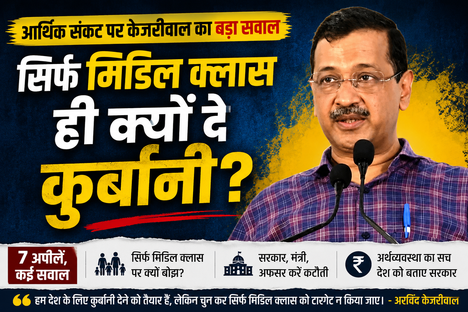 आर्थिक संकट (Economic Crisis) पर केजरीवाल (Arvind Kejriwal) का हमला: “सिर्फ मिडिल क्लास (Middle Class) ही क्यों दे कुर्बानी?”